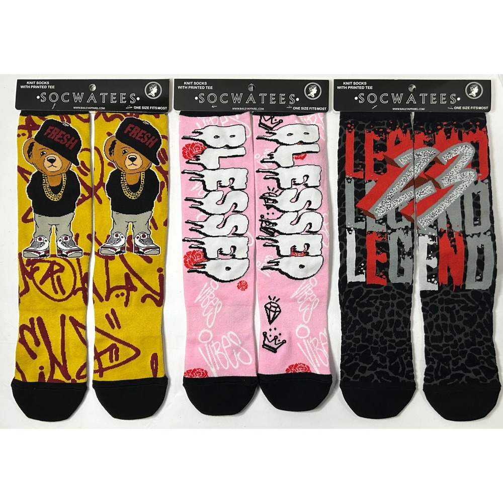 Socwatees Knit Socks with Printed Tee One Size Fits Most Legend Blessed 3 Pairs